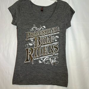 PBR Professional Bull Riders woman’s glitter short sleeve tee gray size Med